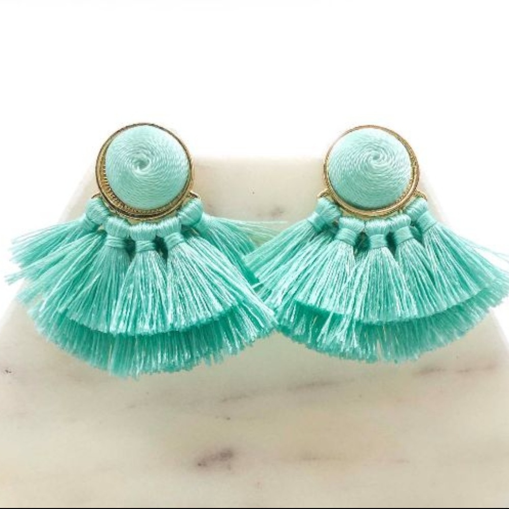 Mint Multi tassel post earrings - Picture 2 of 2
